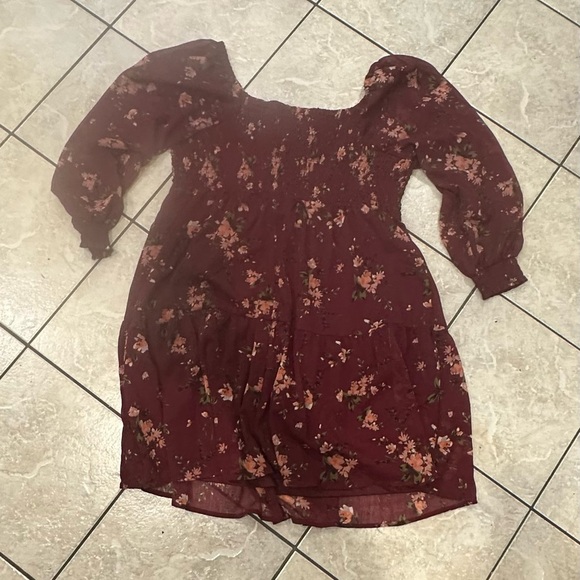 Maurice’s Floral Burgundy long Sleeve Dress Size 0X - Picture 2 of 5